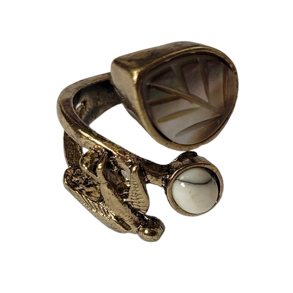 Brass Tone Sparrow and Crystal Ring